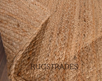 Natural Jute Rug Jute Braided Rug Bohemian Jute Rug Rectangular Jute Rug, Boho Decor Rug, Jute Area Rug, Square Jute rug Custom Size Rug
