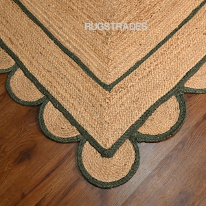 Handmade Jute Scalloped Rug: Boho Wavy Area Rug