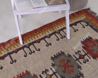 5x8 Wool Jute Kilim Rug, HomeDecor Rugs, Coustme Size Wool Rug, Vintage Area Rug, Boho Decor Rug, Handmade Wool Jute Rug