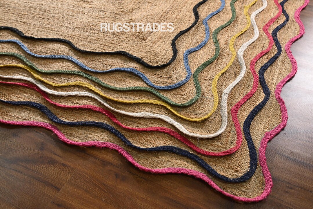 Wave Edge Rug Scalloped Jute Rug: Handmade Boho Area Rug With Wavy Edge - Etsy