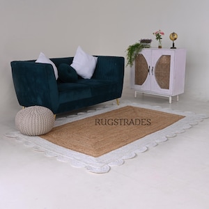 Carpette en jute tissée à la main : décor bohème festonné