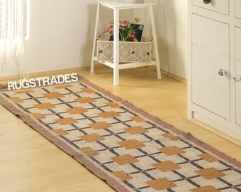 Handgewebter Kelim-Läufer – Brauner Vintage-Treppenläufer, handgefertigt, groß, aus Wolle und Jute, Boho-Stil