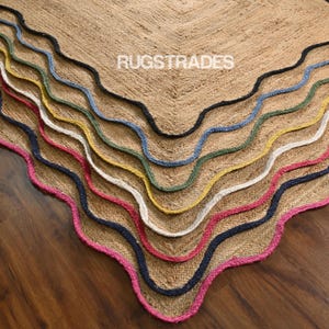 Scallop Jute Rug Natural Jute Wavy Edge Rug Scalloped Border Rug Bohemian Jute Rug Boho Decor Area Rug Custom Size Jute Rug