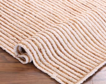 Weißer Chindi-Jute-Teppich, handgefertigter Naturjute-Teppich, Boho-Landhausstil-Teppich, neutraler Wohnzimmerteppich, rustikaler Schlafzimmerteppich