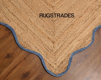 Natural Jute Rug- Wavy Edge Rug, Scalloped Jute Rug, Bohemian Rug, Jute Scalloped Rug, Jute Rug Rectangular, Scallop Jute Rug, Custom Rug