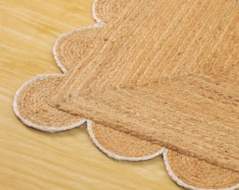 Natürlicher Jute-Muschelteppich – Handgewebter, umweltfreundlicher Teppich – Neutrale Boho-Landhaus-Bodendekoration. Verleihen Sie jedem Raum eine warme, neutrale Note.