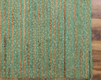 Grüner Chindi-Jute-Flechtteppich – Handgefertigte, farbenfrohe Fußmatte, umweltfreundlicher Teppich aus recycelter Baumwolle und Jute, Boho-Wohndeko