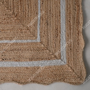 Handmade Scalloped Jute Rug: Bohemian Natural Fiber Area Rug