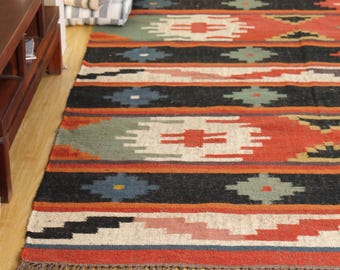 Kelim-Teppich, handgewebt, aus Wolle und Jute, handgefertigter Boho-Landhaus-Teppich, Flachgewebe-Teppich aus Naturfasern, Wohnzimmer-/Schlafzimmerteppich