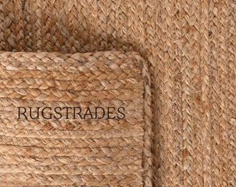 Handgeflochtener Jute-Teppich, handgefertigte geflochtene Jute-Teppiche für Wohnzimmer, Schlafzimmer, Zuhause, Studentenwohnheim, ästhetischer Boho-Stil, Teppiche in individuellen Größen erhältlich