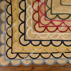 Tapis festonné en jute tissé à la main : tapis bohème en fibres naturelles