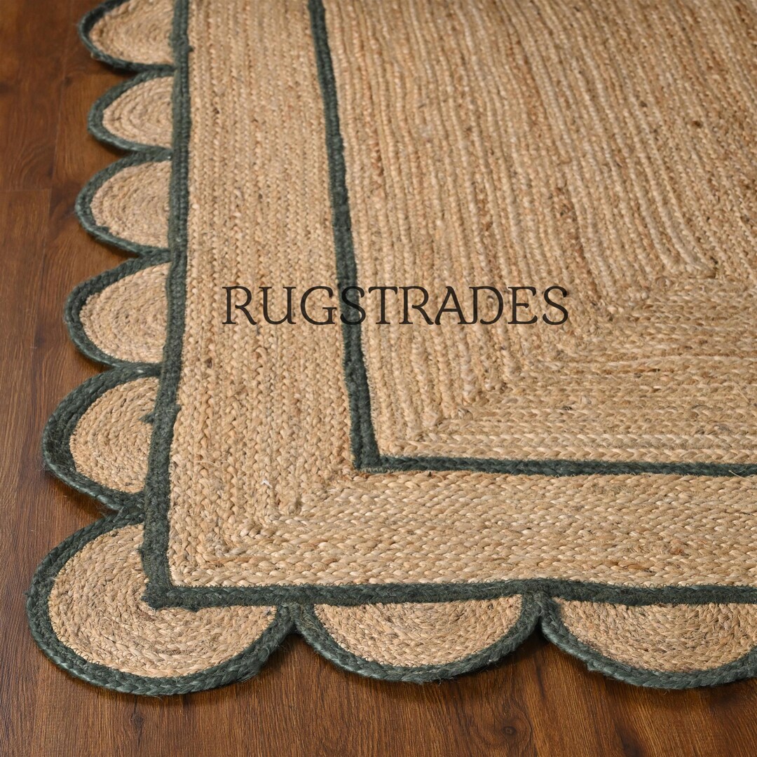 Heart Green Jute Rug Hand Braided Emerald Green Jute Rug: Scalloped Boho Area Rug - Etsy