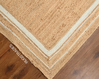 Natürlicher Juteteppich Juteteppich geflochtener Teppich Boho Juteteppich Rechteckiger Juteteppich Boho-Dekor Teppich Juteteppich Halloween Custom Size Teppich