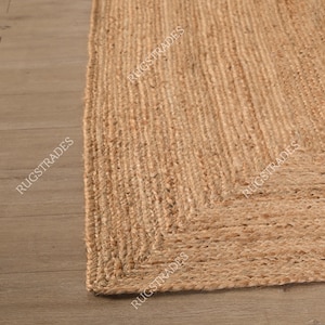 Alfombra de yute natural tejida a mano: alfombra rústica ecológica para sala de estar, dormitorio y comedor.