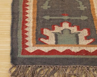 Schwarzer Kilim-Treppenläufer aus Wolle und Jute im Vintage-Stil, handgefertigt, geometrisches Design, ideal für Flur, Eingangsbereich, Küche, Waschküche und Boho-Dekor