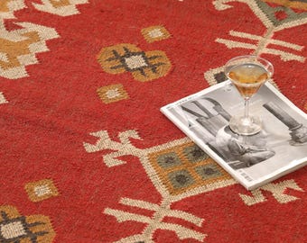Handgewebter Roter Wollteppich Kelim Läufer Kelim Vintage Design Teppich Boho Wohndekor Für Indoor Outdoor Individueller Teppich