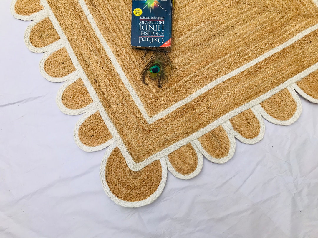 Scallop Jute Rug, Scalloped Runner Rug, Jute Scallop Rug, off White