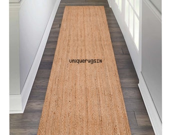 Handwoven Jute Runner Rug: Natural Jute Runner Rug,Custom Size Rug For Hallway Entry Wat Kitchen Laundry, Boho Decor Rug