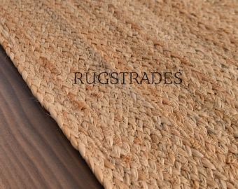 Indian Handmade Braided Natural Jute Braided Rug Custom Size Living Room Rug Warm Vintage Rug Rectangle Jute Carpet Braided Jute Rug