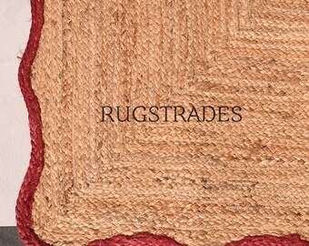 Handmade Jute Scalloped Rug: Bohemian Braided Runner