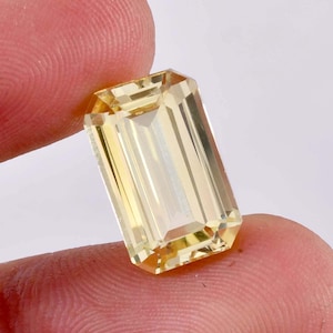10.80 Ct Natural Yellow Ceylon Sapphire Emerald Cut Loose Gemstone Certified 10x16 MM-AAA+ Top Quality Sapphire-Ring & Jewelry Making Gems