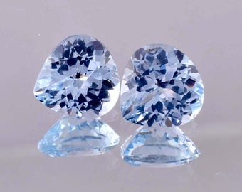 1 Pair Natural Flawless Blueish AQUAMARINE Heart Cut Loose Gemstone GIT Certified-AAA+ Top Quality Aquamarine-Ring & Jewelry Making Gem