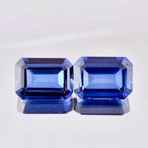 1 Pair Natural Royal Blue Ceylon Sapphire Emerald Cut Loose Gemstone GIT Certified-AAA+ Top Quality Sapphire-Ring & Jewelry Making Gemstone