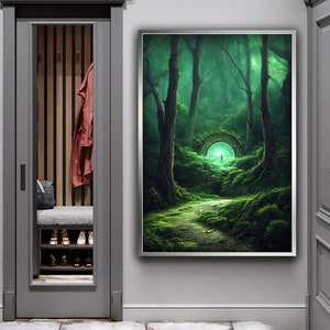 Fantasy Forest Landscape Canvas Print, Green Forest Canvas Painting, Forest Wall Art, Trees Canvas Art, Nature Wall Decor, Landscape Art