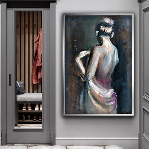 Woman Canvas Art, Oil Painting Looking Woman Canvas, Half Naked Woman Wall Art, Colorful Woman Wall Art, Woman Home Decor, Modern Art