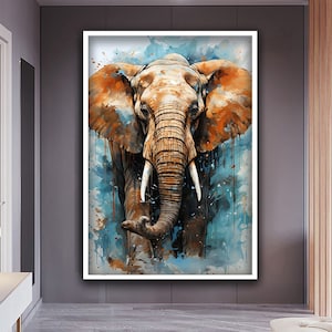 Elefant Leinwanddruck, Bunte Elefant Wandkunst, Wildtier Elefant Leinwanddruck, Abstrakter Elefant Leinwandkunst, Tier Wohndekor