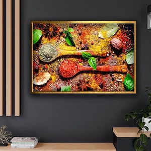 Spices Canvas Print, Herbs and Spices Wall Art, Indian Spices Canvas Art, Food Art Print, Kitchen Wall Decor, Cooking Gifts, Modern Art