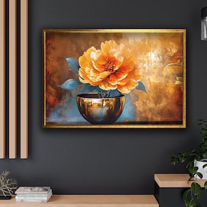Orange Flower in Pot Canvas Art, Flower Canvas Print, Floral Wall Decor Decoration, Nature Lover Gift, Orange Home Decor