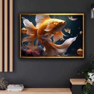 Goldfish Canvas Print, Orange Goldfish Wall Art, Aquarium Decor, Ocean Theme, Fish Home Decoration, Unique Gift Idea for Fish Lovers