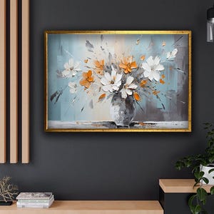 Orange and White Flower in Pot Canvas Art, Flower Canvas Print, Floral Wall Decor Decoration, Nature Lover Gift, Orange Home Decor