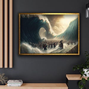 Moses Parting the Red Sea Canvas Art, Modern Bible Poster, Inspirational Wall Decor, Religious Artwork for Home or Office, Red Sea Canvas