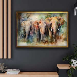 Elephant Canvas Painting, Elephant Herd Wall Art, Wildlife Elephant Canvas Print, Abstract  Elephant Canvas Art, Animal Home Decor
