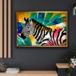 Colorful Zebra Canvas Wall Art, Colorful Zebra Portrait Canvas Print, Zebra Canvas Painting, African Wildlife Modern Home Decor, Animal Art