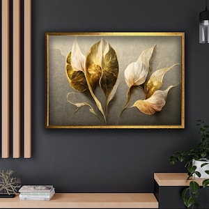 Pintura em tela de folhas, decoração de parede de folhas, impressão em tela de folhas, tela de flores, arte de parede botânica, arte floral, arte de parede moderna da natureza