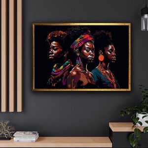 Colorful African Women Canvas Art, Abstract Ethnic Canvas Print, Women Portrait Wall Art, Black Women Art Print, Gift for Friends