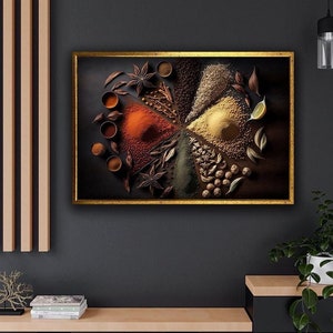 Spices Canvas Print, Herbs and Spices Wall Art, Indian Spices Canvas Art, Food Art Print, Kitchen Wall Decor, Cooking Gifts, Modern Art