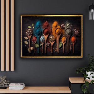 Spices Canvas Print, Herbs and Spices Wall Art, Indian Spices Canvas Art, Food Art Print, Kitchen Wall Decor, Cooking Gifts, Modern Art