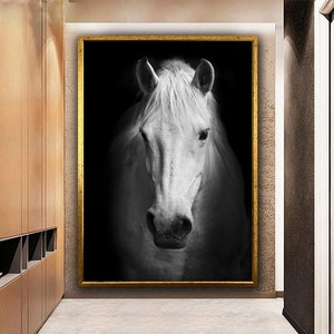 White Horse Canvas Art, Black and White Horse Wall Art, Horse Canvas Wall Art, Animal Canvas Art, Farmhouse Home Wall Decor