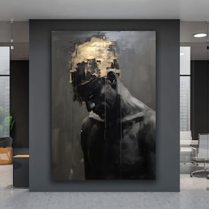 Abstract Man Canvas Painting, Black and Gold Man Canvas Art, Man Wall Decor, Gold and Black Canvas Print, Abstract Wall Art, Modern Art