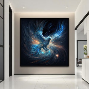 Blue Phoenix Canvas Painting, Blue Phoenix Wall Art, Phoenix Poster, Phoenix Bird Canvas Print, Animal Wall Art
