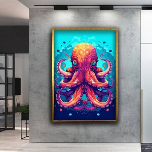 Octopus Canvas Print, Colorful Octopus Wall Art, Sea Life Ocean Poster, Octopus in the Sea Canvas Painting,  Animal Canvas Poster
