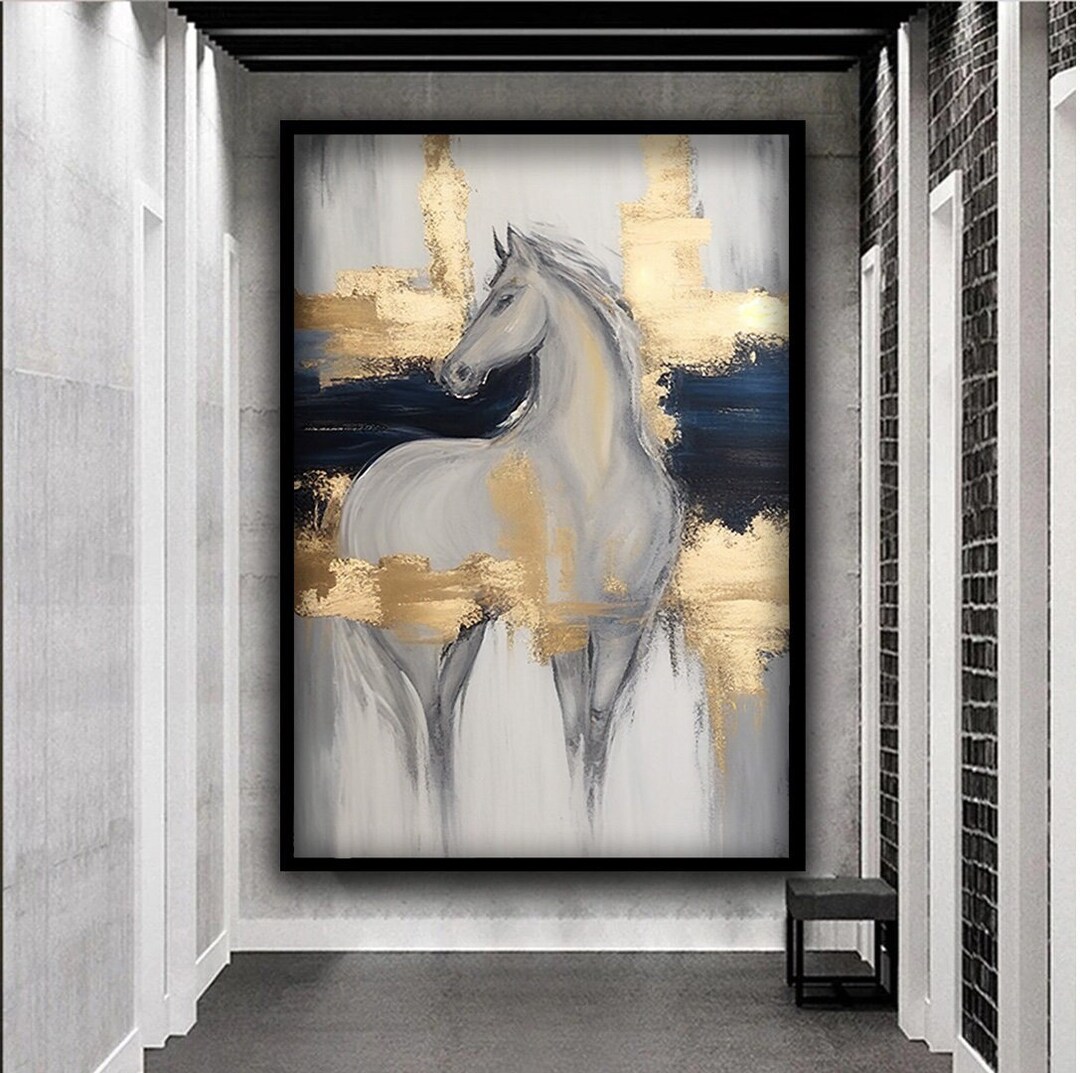 Premium AI Image | White horse abstract oil painting style wall art poster