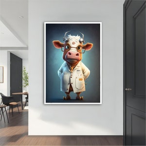 Professor cow canvas painting, Professor cow poster, Professor cow wall art, Professor cow art, animal canvas, animal wall decor