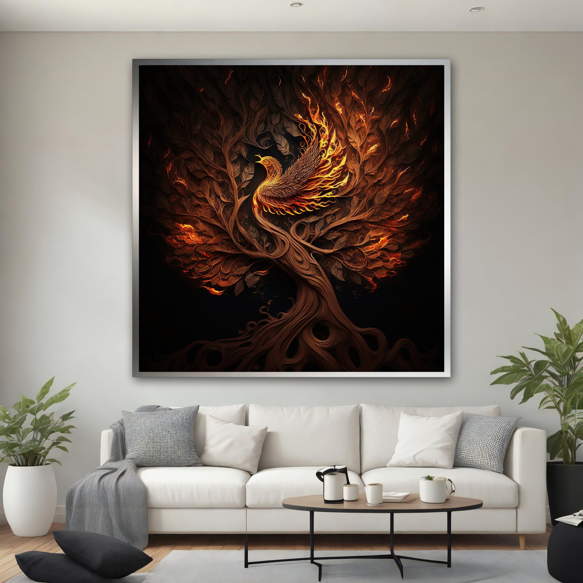 Phoenix Canvas Art, Fiery Phoenix Wall Art, Phoenix on the Tree Poster