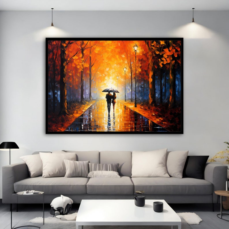 Romantic Couple Canvas Art, Romantic Couple Walking Rain, Love Print