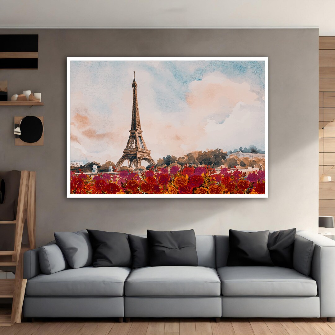 Eiffel Tower Canvas Painting, Paris Eiffel Tower Landspace Wall Art